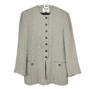 KASPER‎ for A.S.L. Vintage Micro-Houndstooth Gray Long Blazer Jacket Size10